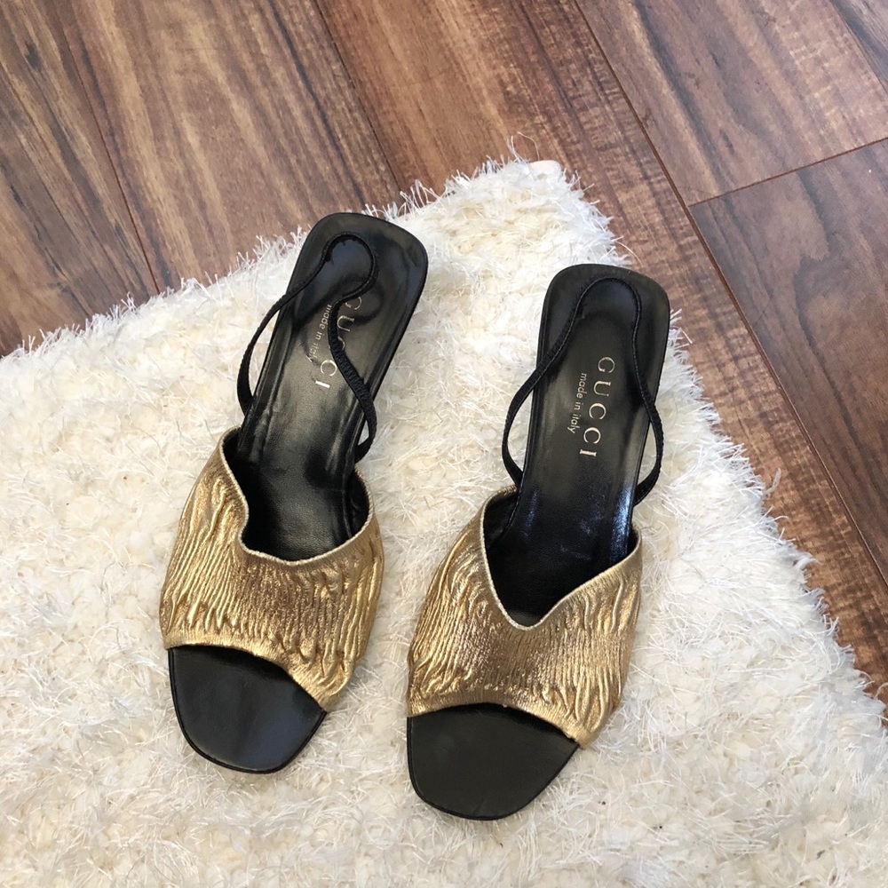 gucci vintage gold leather heels 5.5 pumps sandals